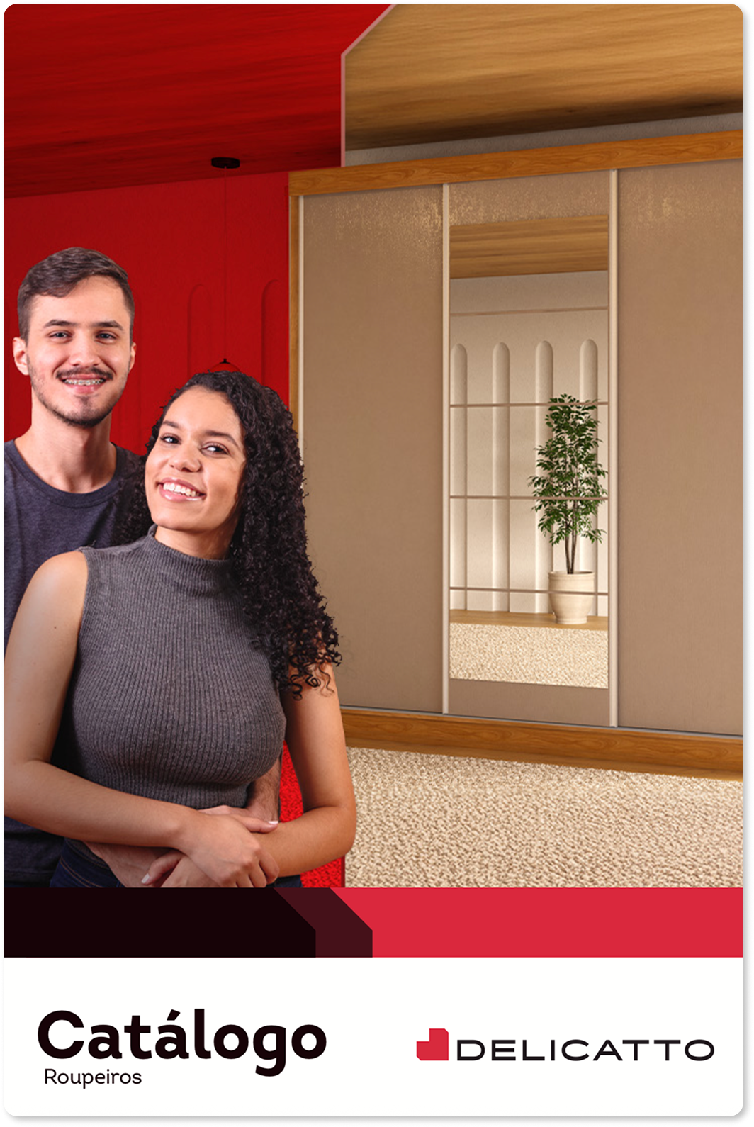 Catálogo Delicatto com casal em quarto planejado
